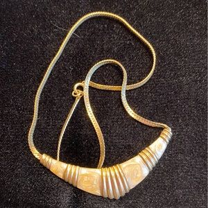 Vintage 1987 Classic Crescent Necklace  Frosted Enamel On Gold Plated Chain